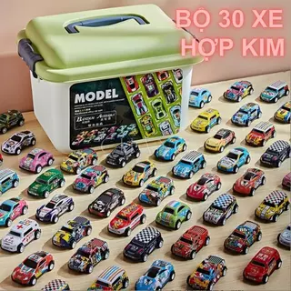 Bộ 30 xe ô tô hợp kim chạy cót cao cấp nhiều màu kèm hộp đựng cho bé sưu tập