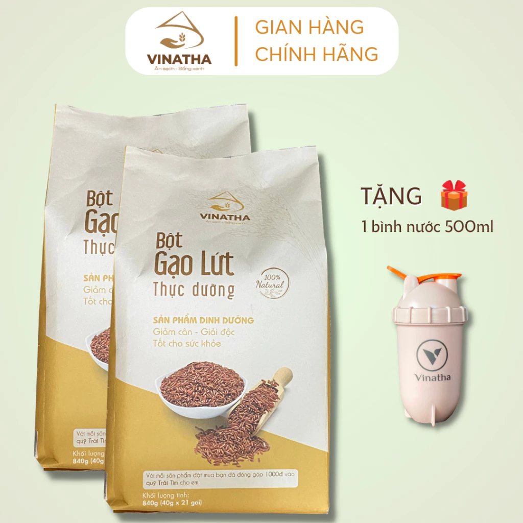 Combo 2 bột gạo lứt giảm cân thực dưỡng ăn kiêng  Vinatha - 42 gói nhỏ (40gr/gói) + TẶNG 1 BÌNH NƯỚC