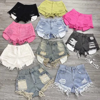 Quần Short Jeans Nữ Quần Bò Nữ Lưng Cao Túi Dài Đủ Màu Chất Vãi Dày Dặn