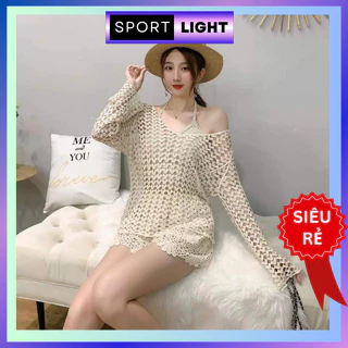 Áo đi biển áo choàng lưới tim hàng Quảng Châu tay dài phụ kiện phối cùng bikini đồ bơi nữ Sport Light 042