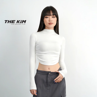 Áo croptop dài tay len tăm lông giữ nhiệt The Kim, cổ cao, nhún chun cạnh A200