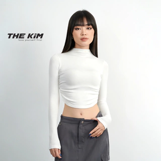 Áo croptop dài tay len tăm lông giữ nhiệt THE KIM , áo len cổ cao, nhún chun cạnh A200