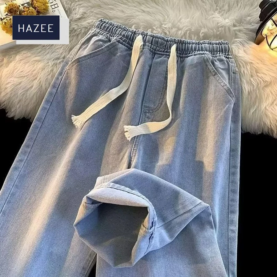 Quần Jean Nữ Cạp Cao Ống Suông – Co Giãn Nhẹ HAZEE , Quần Jean Ống Rộng Nữ bigsize Dễ mặc
