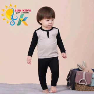 Đồ bộ dài tay cho bé trai bé gái chất cotton thun lạnh - Set quần áo mặc nhà bổ trụ phối tay size 8-20 kg - Bộ dài ngủ