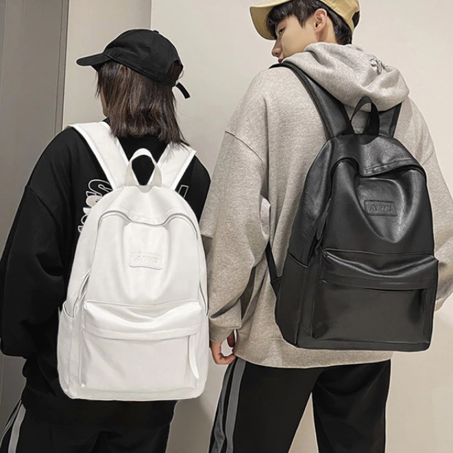 Balo da nữ đi học GENBAG balo da pu nam nữ ulzzang chống thấm nước basic trơn đựng laptop 15,6 inch BL23