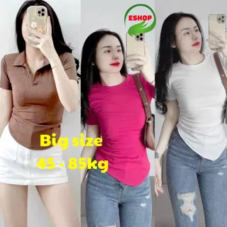 Áo Thun Nữ Kiểu Đẹp Bigsize ESHOP Áo Kiểu Nữ Sang Chảnh Vạt Xéo Cổ Trụ Áo Phong Nữ Thun Tăm Lạnh Co Giãn Dễ Thương AT69