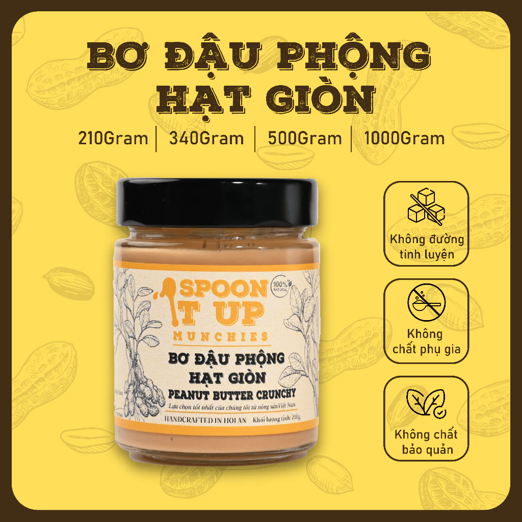 Bơ Đậu Phộng Hạt Giòn, Không Đường, Không Chất Phụ Gia, Thuần Chay, Tốt Cho Sức Khỏe - Spoon It Up