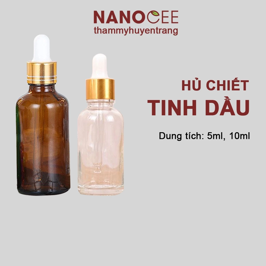 (Lọ Serum) Chai Đựng Tinh Dầu Thủy Tinh Bóp Giọt Khoen Vàng 5ml/10ml - NANOCEE OFFICIAL