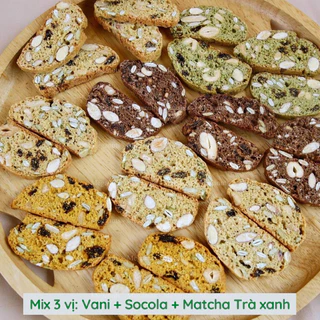 Bánh Biscotti Ăn kiêng nguyên cám - Bánh biscotti vị vani, socola, trà xanh