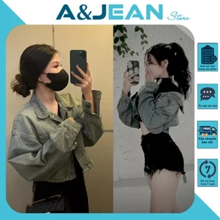 Áo khoác jean nữ croptop, áo bò jean túi nắp bo form lửng thời trang | A&JEAN STORE AKN