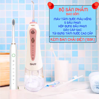 Tăm nước Bair BF8 PRO màu hồng, IPX8, tiêu chuẩn châu Âu, tặng kèm 5 đầu phun và túi vải du lịch, bảo hành 6 tháng