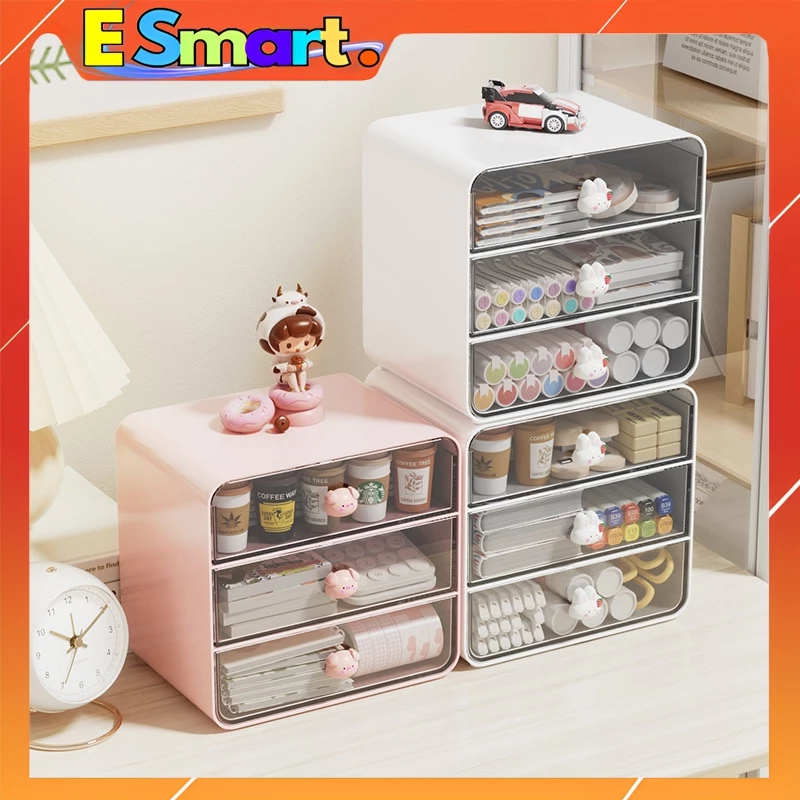 Tủ Đựng Đồ Mini Để Bàn Thỏ Dâu Heo Hồng - Hộp Để Mỹ Phẩm, Dụng Cụ Học Tập Có Ngăn Kéo Xếp Chồng Đẹp Và Tiện Dụng