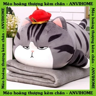 Gối Mèo Hoàng Thượng & Chó Nô tài kèm mền cao cấp - Bộ chăn gối văn phòng Gối mền 2in1 Mèo Bông Hoàng Thượng nằm