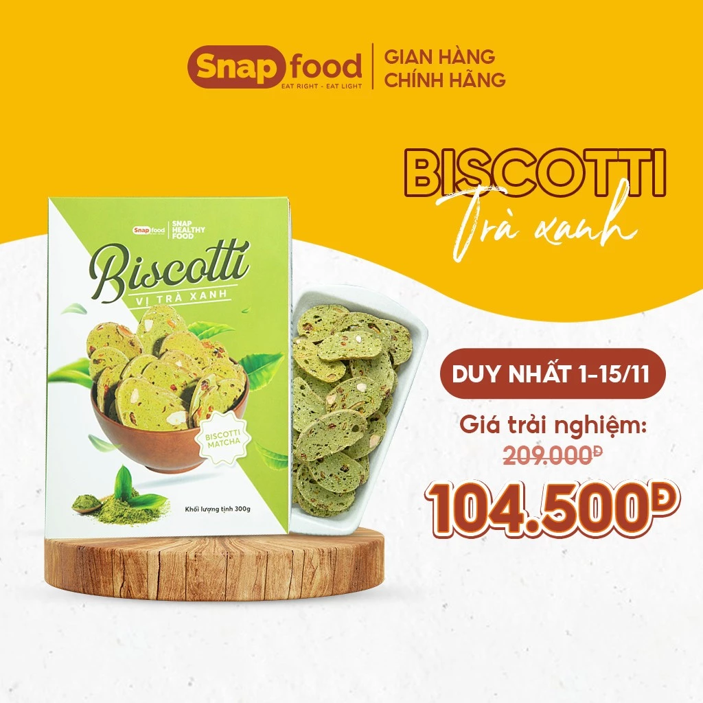 Bánh quy BISCOTTI Ăn kiêng/Giảm cân lành mạnh - vị Trà xanh 300gram