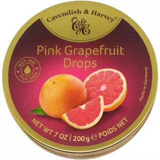 Kẹo Hộp Thiếc Đức Cavendish Harvey Hương Bưởi Hồng Pink Grapefruit Drops (Hộp 200g)