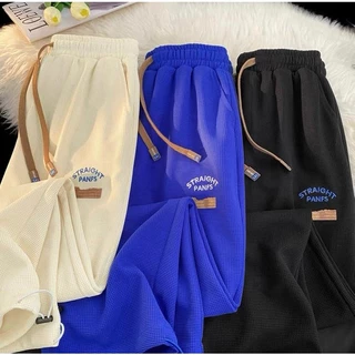 Quần ống rộng chất tổ ong thêu chữ STRAIGHT PANS unisex - Quần jogger thể thao dày dặn cao cấp phong cách ulzzang