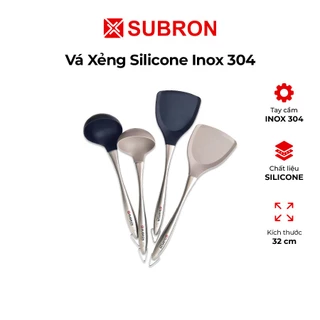 Vá múc canh silicon chịu nhiệt chống trầy xước SUBRON, xẻng nấu ăn với tay cầm inox 304 cách nhiệt cao cấp