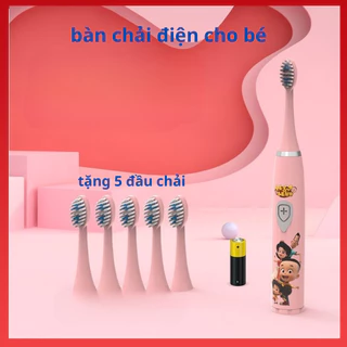 Bàn chải Điện Đánh răng trẻ em cute lông mềm, siêu mịn , Tặng Kèm 5 Đầu Chải Và Pin chăm sóc răng miệng cho bé từ 1-10 t