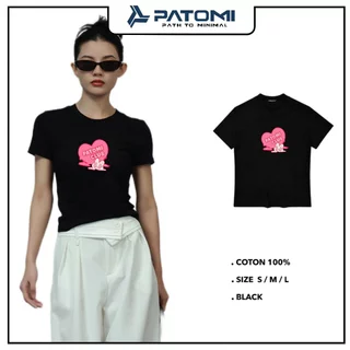 Áo thun nữ BABY TEE TRÁI TIM HỒNG  100% cotton 230gsm - PATOMI.STUDIO