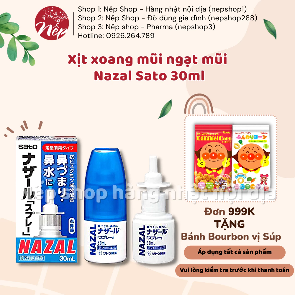 Xịt xoang, giảm ngạt mũi Nazal Sato Nhật Bản 30ml - Nếp Shop - Hàng Nhật nội địa