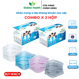 [COMBO 2 HÔP]Khẩu trang y tế 4 lớp kháng khuẩn 86% GOLDEN HEALTH màu Trắng lọc bụi kháng khuẩn (HỘP 50 CÁI)(COMBO)