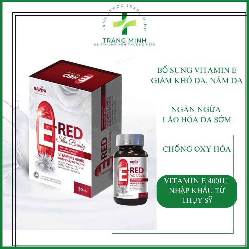 E Red Skin beauty chống lão hóa - E đỏ giúp bảo vệ da, giảm khô da, sạm da, nám da, Vitamin E 400IU nhập khẩu từ Thụy Sỹ