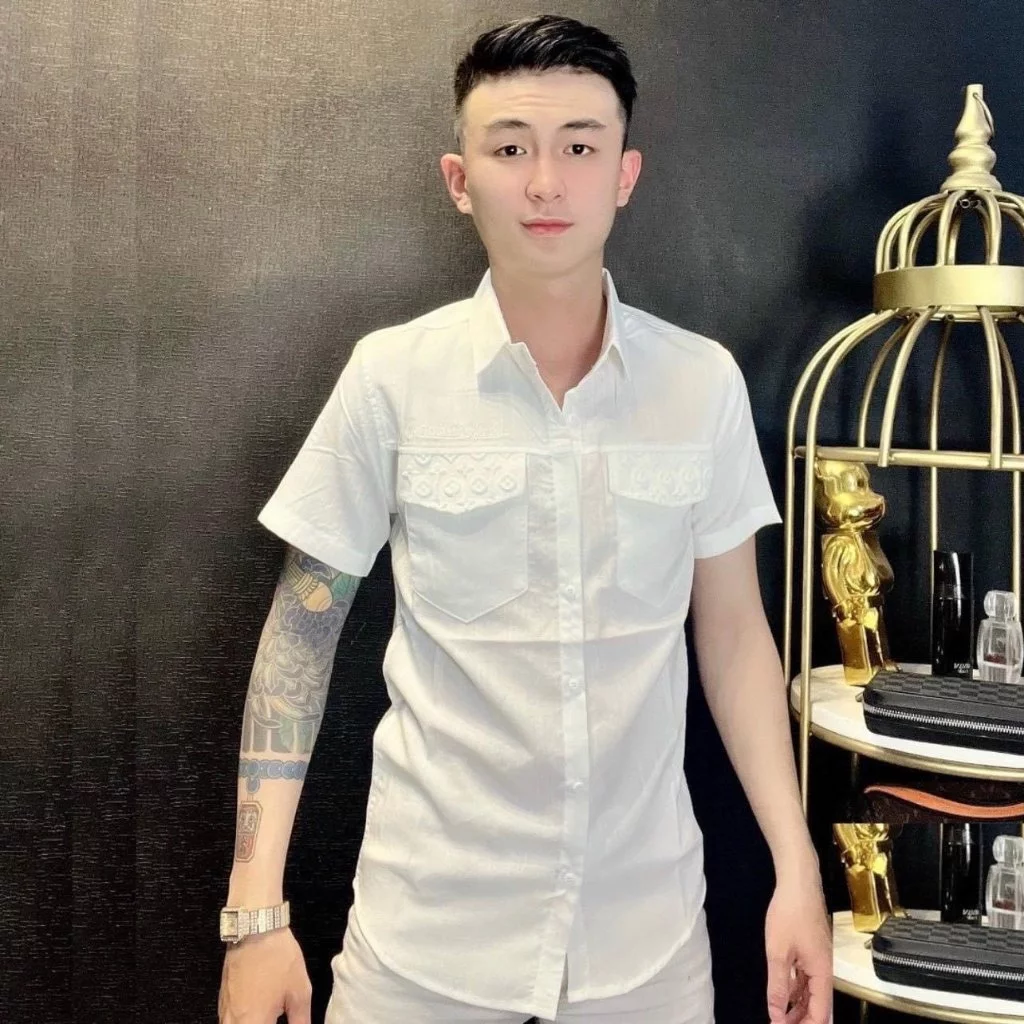 Áo sơ mi nam boy phố tay ngắn vải đũi co giãn thoáng mát phối hoạ tiết mẫu-MLD SHOP