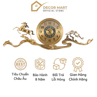 Đồng Hồ Treo Tường Cao Cấp DECOR MART, Đồng Hồ Phong Cách Bắc Âu Ngựa Mã Đáo Chất Liệu Đồng Nghệ Thuật Kim Trôi DH9082V