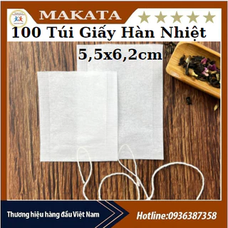 Combo 100 túi lọc giấy HÀN NHIỆT CÓ DÂY RÚT 5.5x6.2 cm lọc trà hoa, trà bột, cafe, bột thảo dược... makata