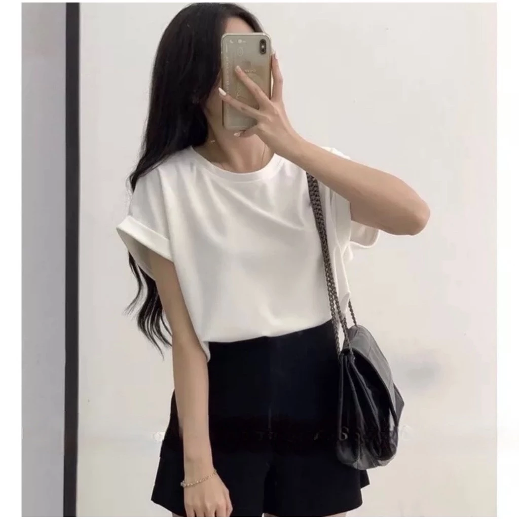 Áo Thun Tay Hến Thời Trang Bigsize Nữ Cổ Tròn Vải Cotton Mềm Mịn Form Rộng Lên Phom Che Bụng A61