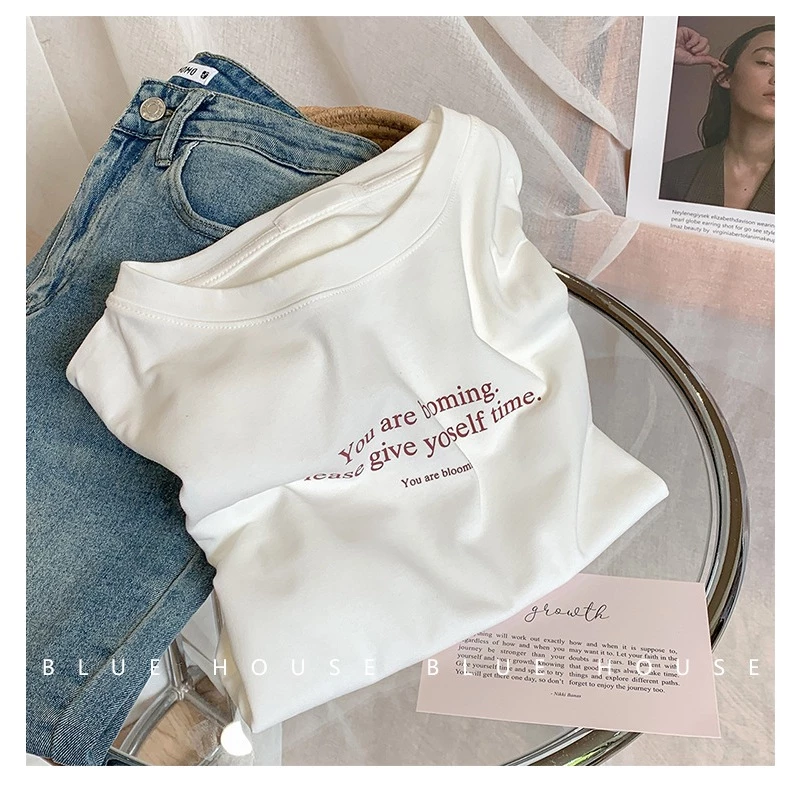 [GIẢM 100K] Áo thun nữ dáng vừa, áo phông nữ mùa hè COTTON 100% mềm mịn, mát,  in chữ BLOOMING