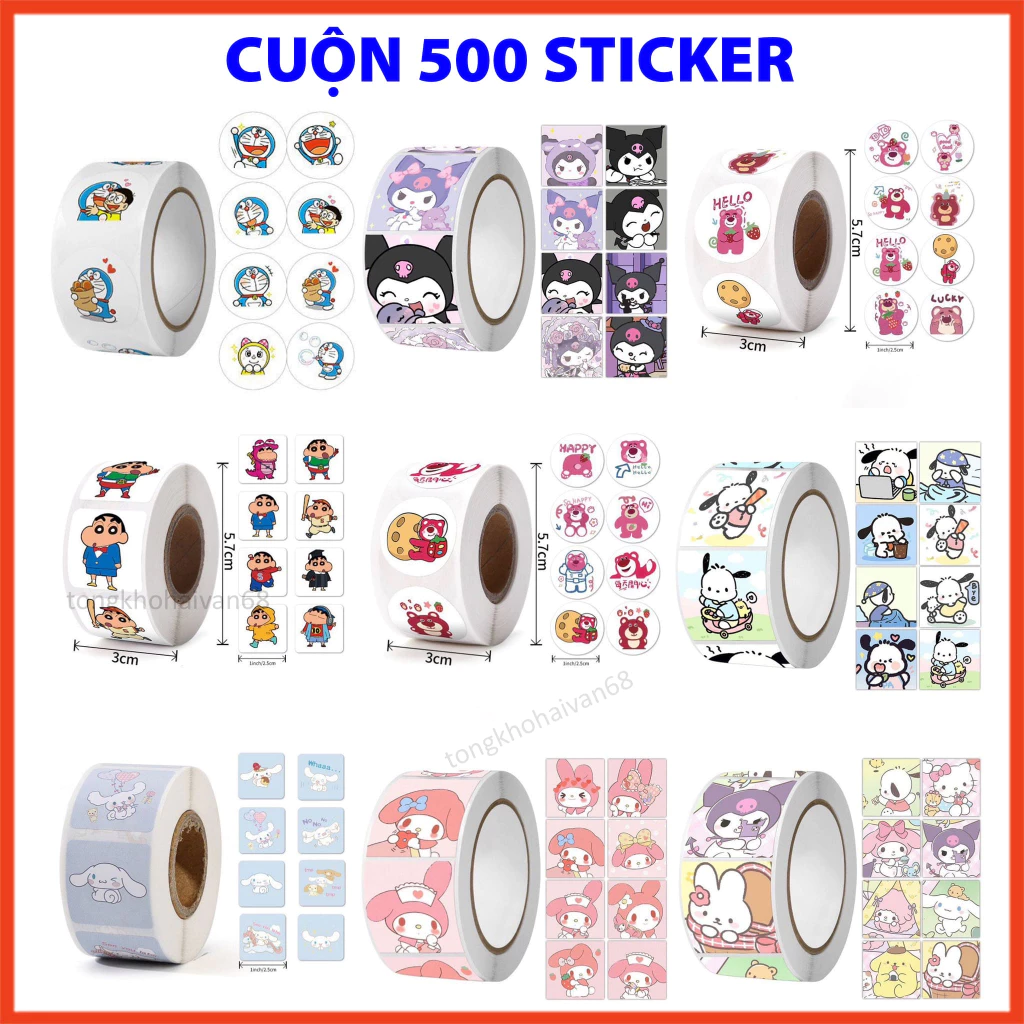 Cuộn tem dán 500 sticker khen thưởng nhiều hình ngộ nghĩnh đáng yêu, thiết kế đơn giản dễ sử dụng
