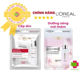 Mặt nạ dưỡng chất pha lê LOreal Paris Revitalift Crystal, dưỡng sáng mờ thâm L'Oreal Paris Glycolic (AHA) Bright, Pháp