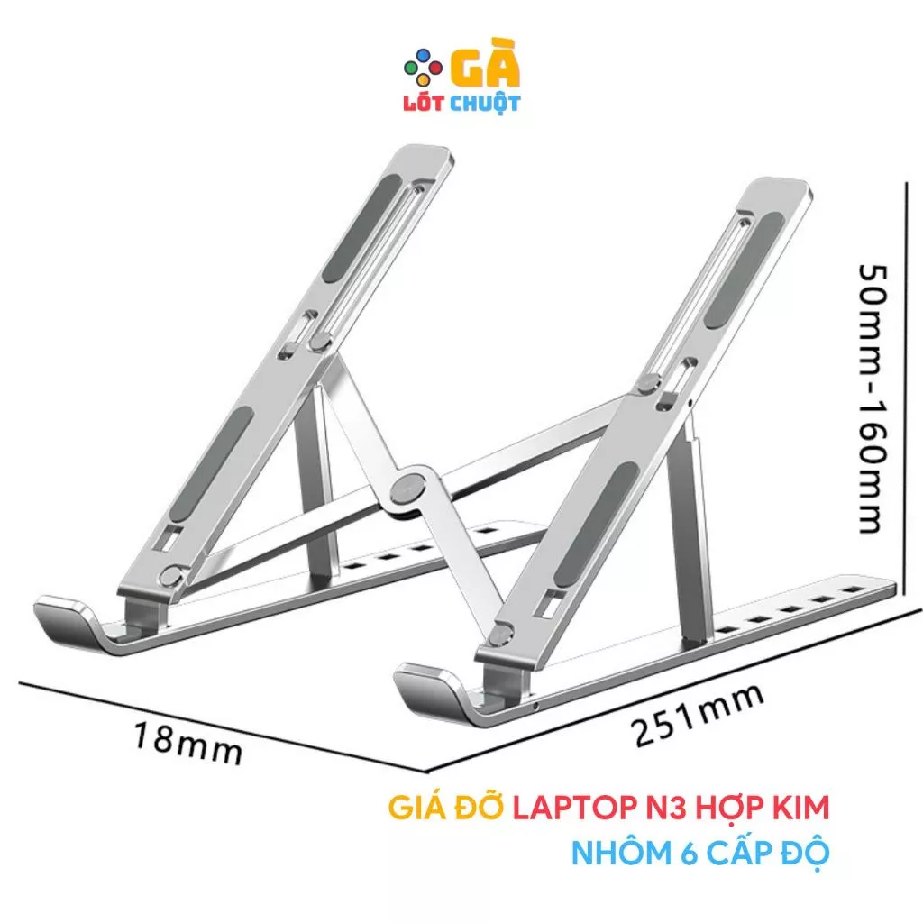 Giá đỡ laptop, Đế tản nhiệt laptop, macbook gấp gọn bằng nhôm điều chỉnh 6 cấp độ - GÀ LÓT CHUỘT
