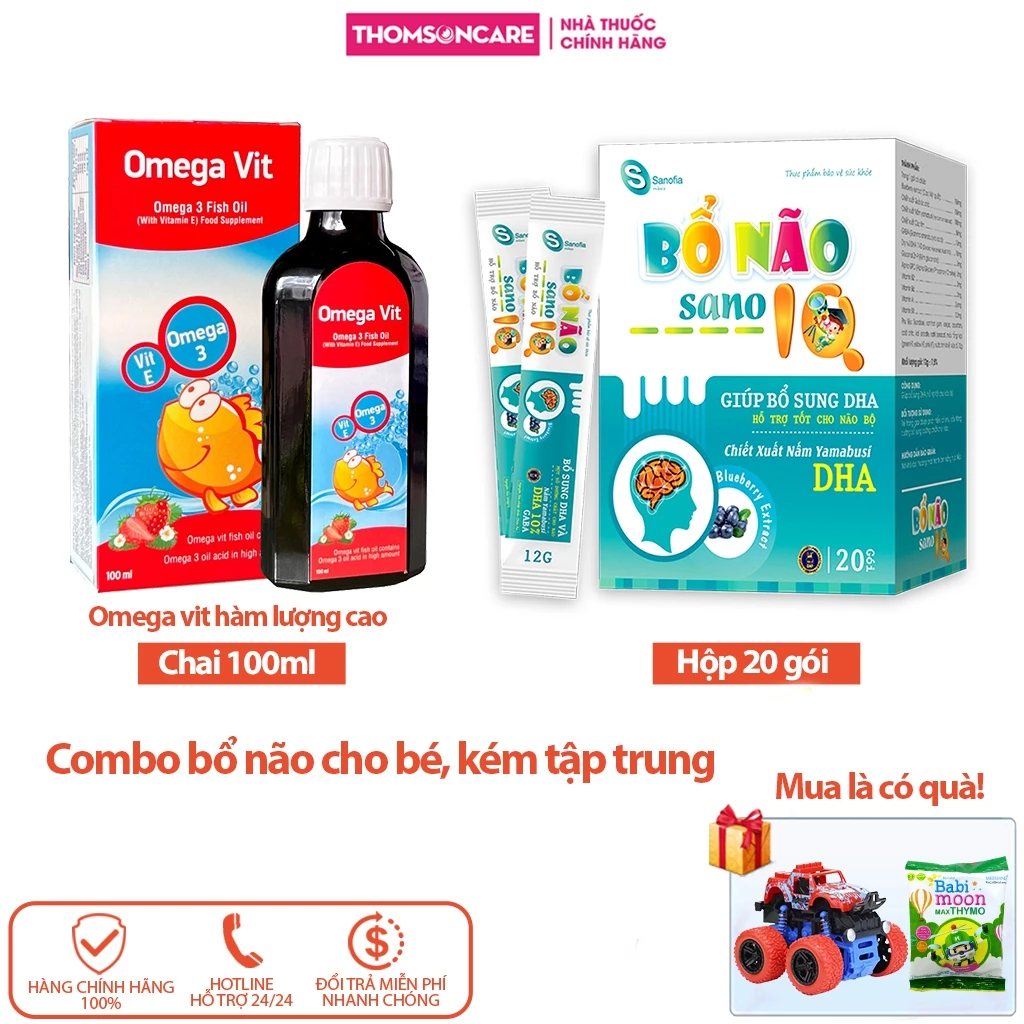 Bổ sung Omega, DHA cho bé Siro Omega Vit và Thạch Bổ Não Sano IQ giúp bé tập trung, tăng trí nhớ, mắt sáng - Thomsoncare