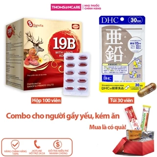 Combo giúp ăn ngon, tăng cân viên uống 19B đỏ With Linhzi và Kẽm DHC 30v, tăng đề kháng, bổ sung vitamin Thomsoncare