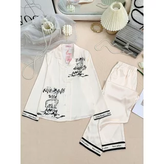 Đồ Bộ Mặc Nhà Nữ Rosie Homewear Pijama Chất Liệu Lụa Mịn Cao Cấp Quần Dài Áo Dài Họa Tiết Gấu Polar