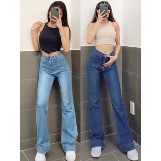 Quần dáng loe dài túi trước line lớn jeans vnxk