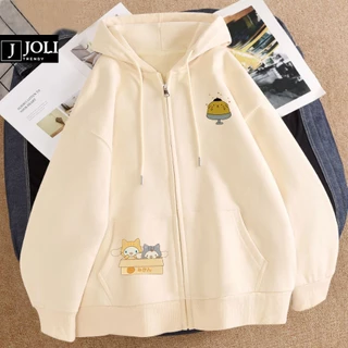 Áo Hoodie Zip, Áo Khoác Nam Nữ Unisex By JOLI Mã Mèo Chất Nỉ Bông Form Rộng Mũ 2 Lớp