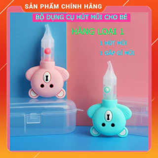 Dung cụ hút mũi lấy gỉ mũi cho bé hình gấu cute dễ thương, tiện lợi, bộ dụng cụ hút mũi bằng bóp tay cao cấp - Hồng/Xanh