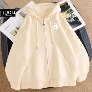 Áo Hoodie Zip, Áo Khoác Nam Nữ Unisex By JOLI Mã Thỏ Cute Chất Nỉ Bông Form Rộng Mũ 2 Lớp