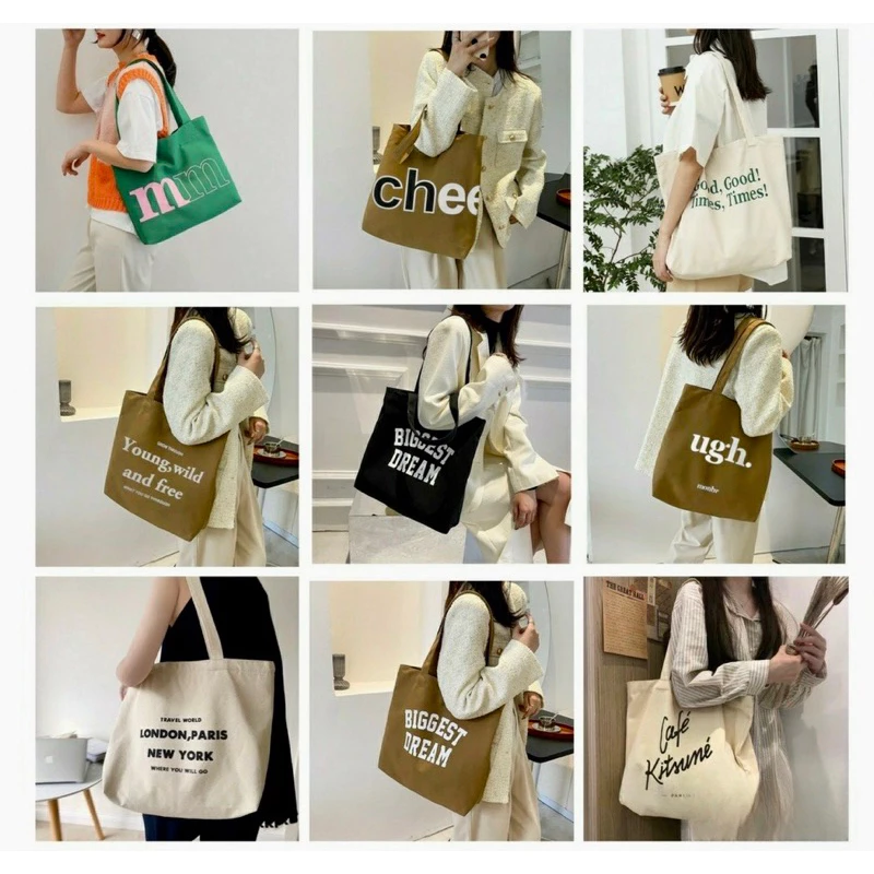 Túi tote vải canvas ulzzang unisex in nhiệt co khóa kéo