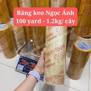 Băng keo 100 yard 1.2kg trong, vàng đục lõi mỏng 5li 1 cây gồm 6 cuộn