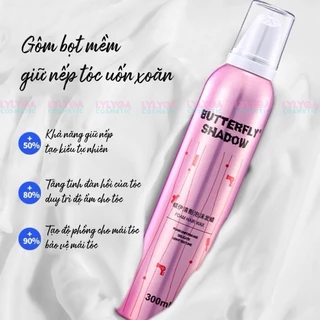 Gôm mềm giữ nếp tóc nữ Butterfly Shadow 300ml 80ml keo bọt dạng mềm tạo kiểu và giữ nếp tóc uốn xoăn tự nhiên bồng bềnh