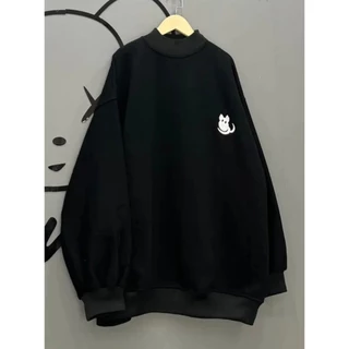 Áo sweater cổ 3p lót lông nhung thêu mèo peonyb nữ - Nỉ form rộng tay bồng kiểu dáng bánh bèo tiểu thư hotgirl hàn quốc