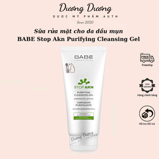 Sữa rửa mặt BABE Stop Akn Purifying Cleansing 100ml/200ml dạng Gel làm sạch dành cho da dầu mụn có tem phụ