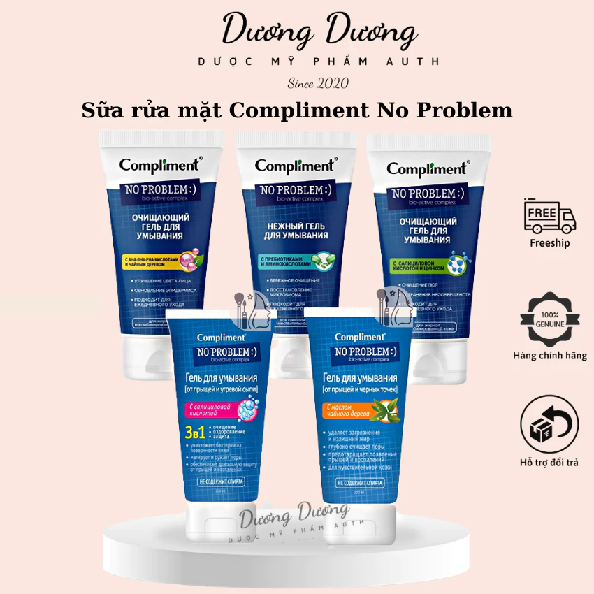 Gel rửa mặt BHA Compliment No Problem làm sạch sâu, giảm mụn, giảm viêm 200ml