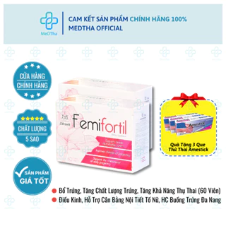 Femifortil - Viên Uống Bổ Trứng Tăng Khả Năng Thụ Thai, Vitamin Tổng Hợp, Điều Hòa Kinh Nguyệt, Nội Tiết Tố Nữ (60 Viên)
