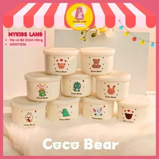 Hũ Sứ Chia Vạch Coco Bear Nấu Đồ Ăn Dặm, Trữ Đông Thức Ăn Cho Bé ( Bát Sứ, Thố Sứ ) Kèm Nắp Đậy Phong Cách Hàn Quốc