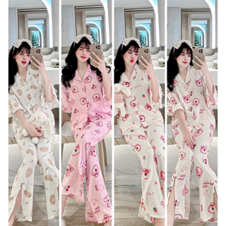 Đồ Bộ Mặc Nhà, Pijama Ngủ Nữ, Pijama Tay Dài Freesize dưới 60kg, Đồ Bộ Tiểu Thư Xinh Xắn Hot Trend